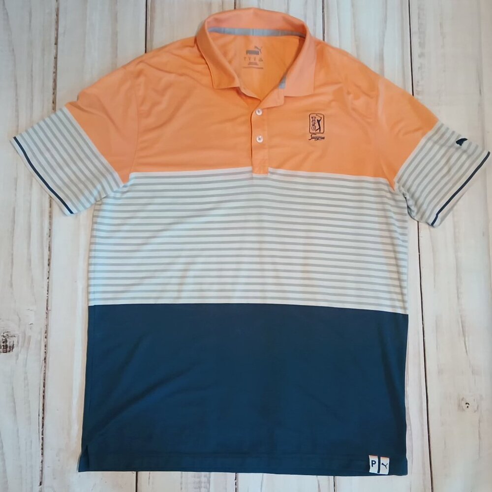 Puma Mens TPC Colorful Colorblock Golf Shirt Collared Short Sleeve Top 🏌⛳